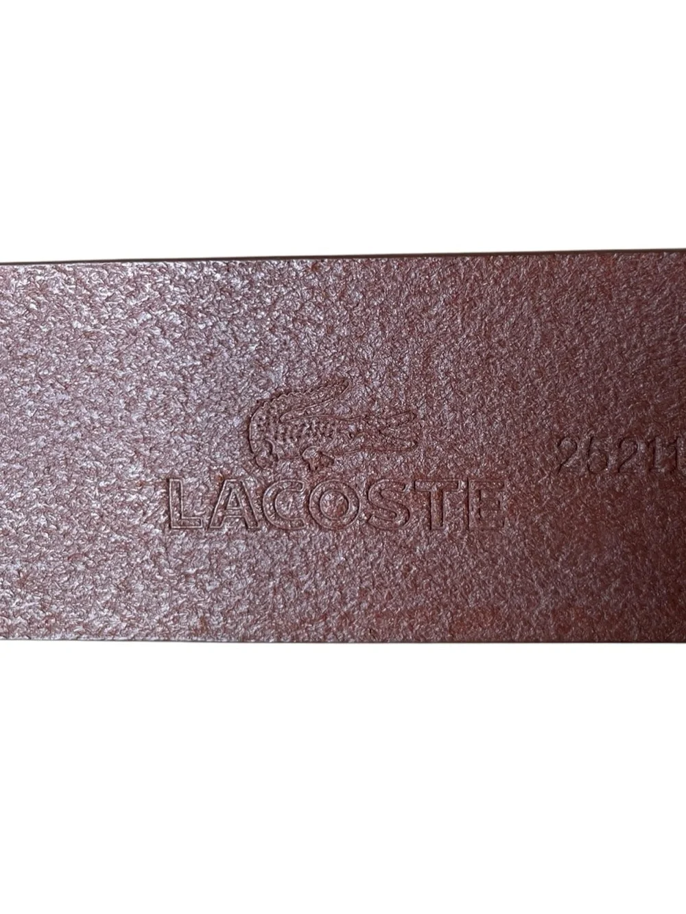 Lacoste Men’s Leather Debossed Logo Wide Brown Belt Sz 38 Large Buckle Alligator